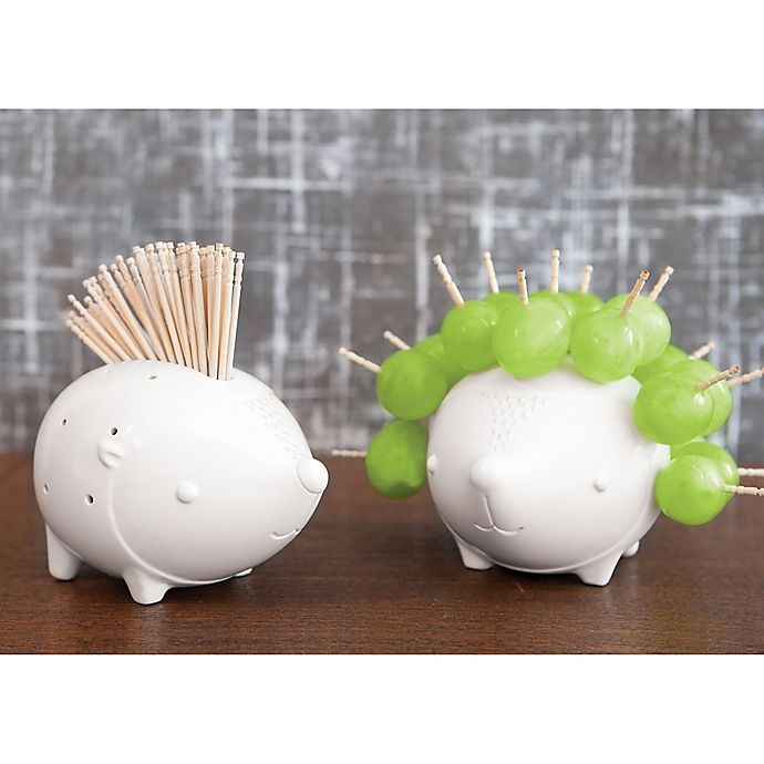 slide 1 of 3, Talisman Designs Porcupine Ceramic Toothpick Holder - White, 1 ct