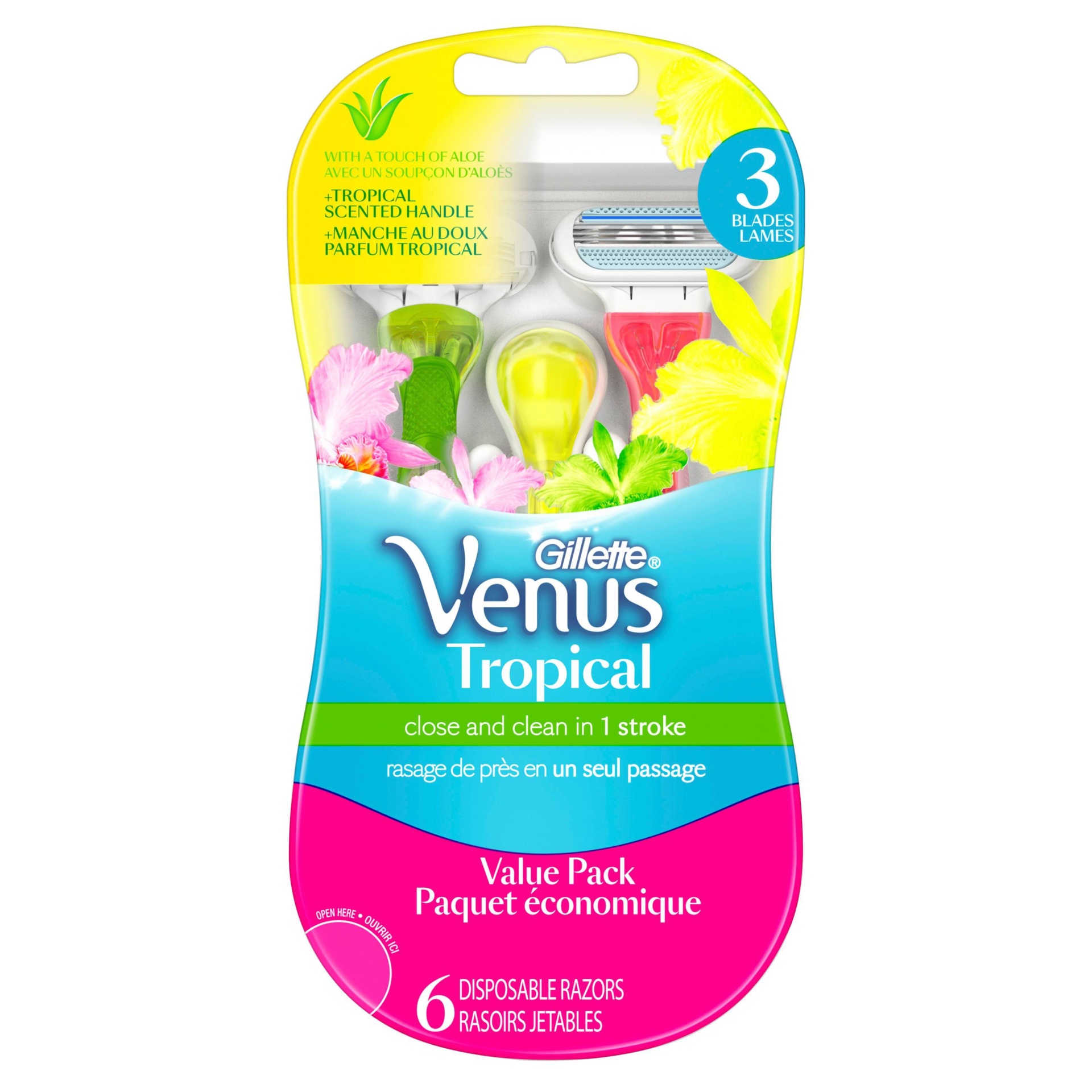 slide 1 of 6, Venus Tropical 3-Blade Disposable Razor, 6 ct