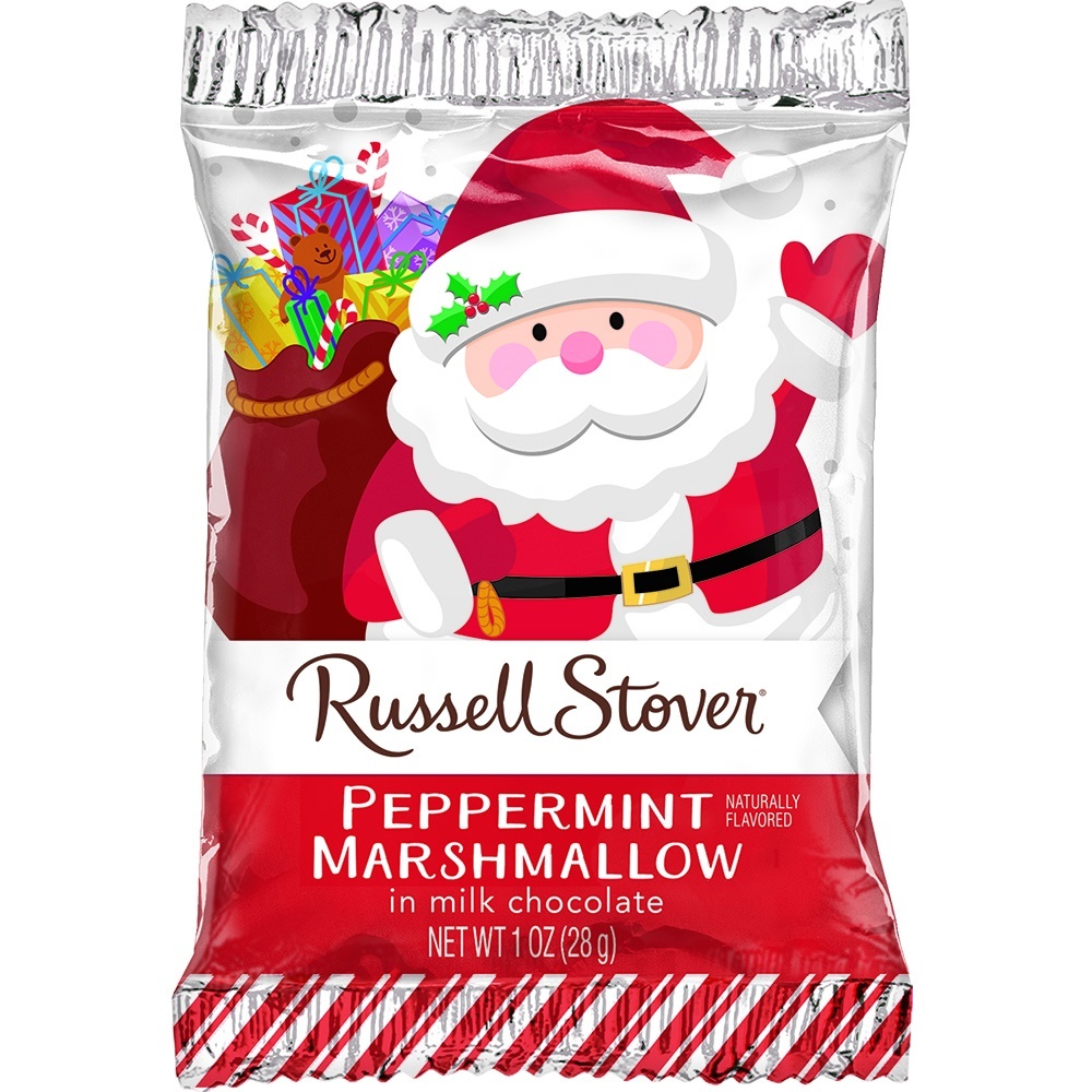 slide 1 of 1, Russell Stover Dark Chocolate Peppermint Marshmallow Santa Face, 1 oz