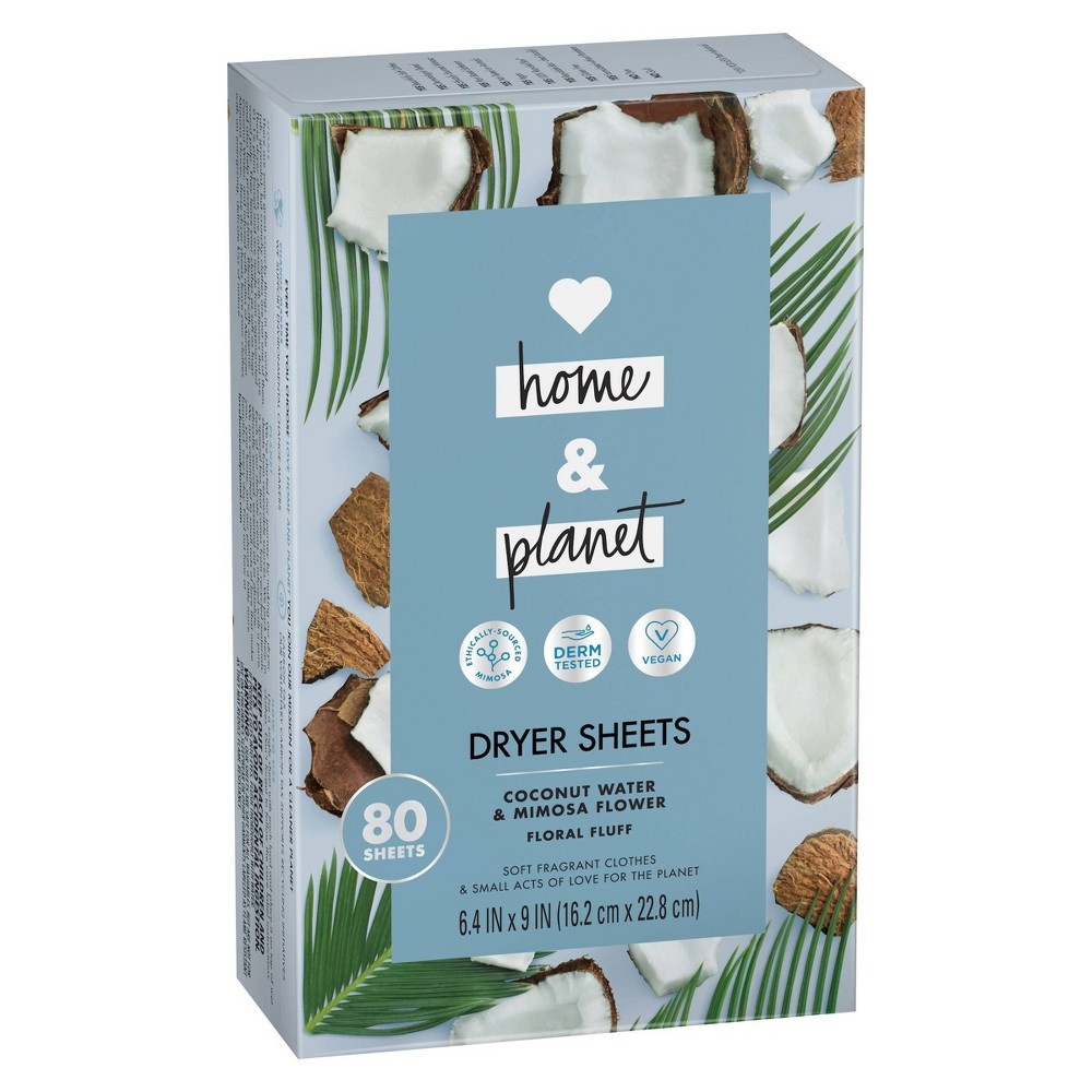 slide 2 of 5, Love Home and Planet Love Home & Planet Coconut Water & Mimosa Flower Dryer Sheets, 80 ct