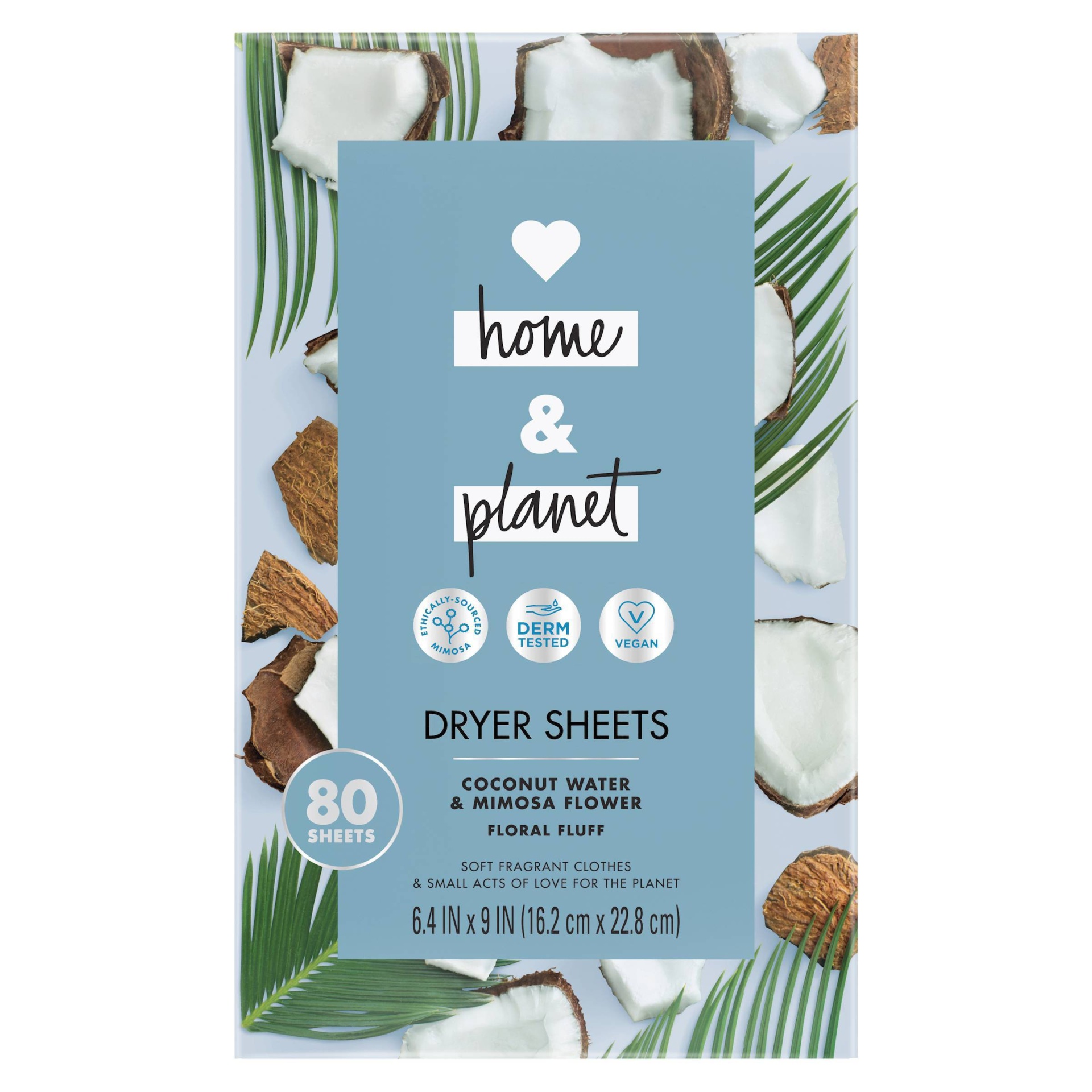 slide 1 of 5, Love Home and Planet Love Home & Planet Coconut Water & Mimosa Flower Dryer Sheets, 80 ct