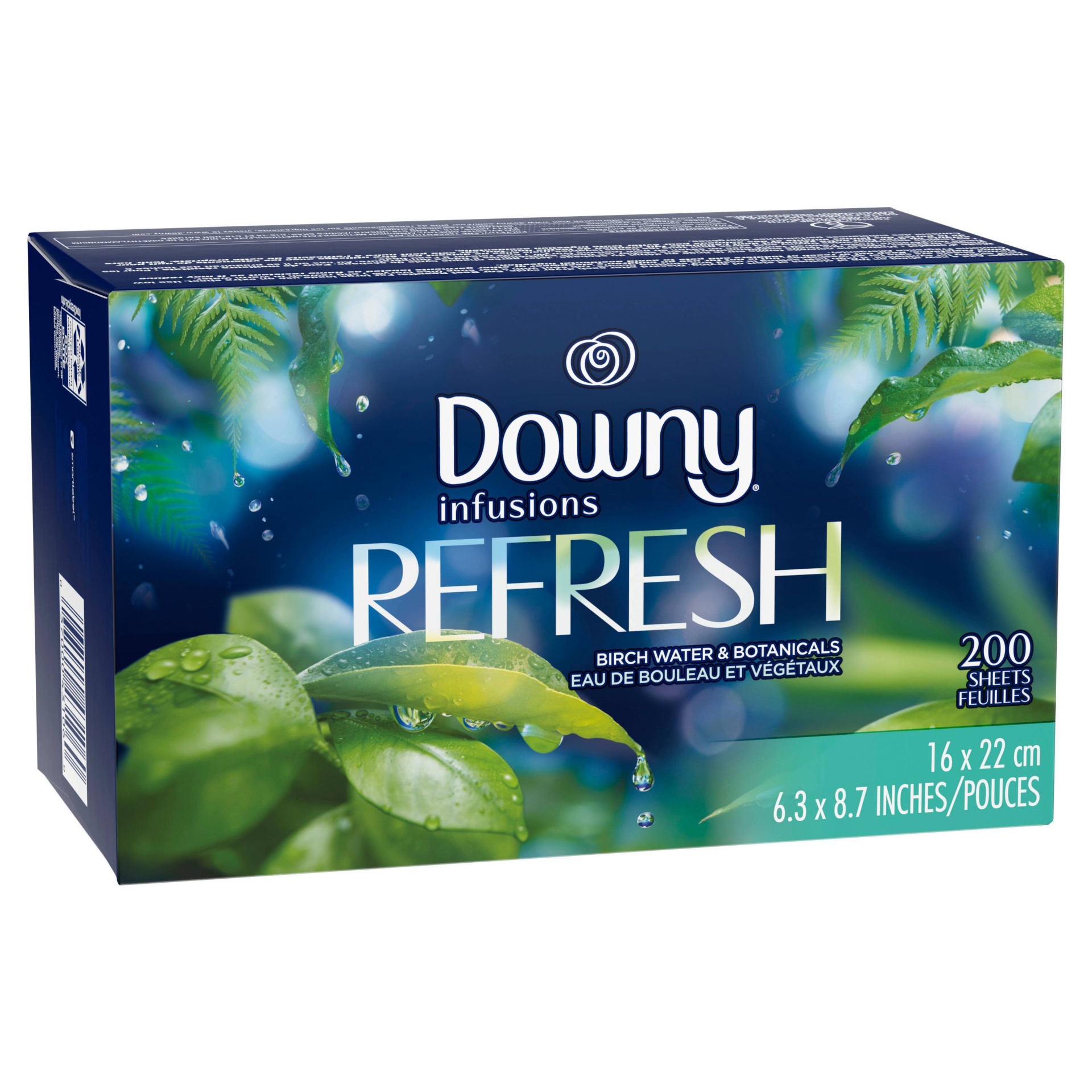 slide 1 of 3, Downy Infusions Refresh Birch Water & Botanicals Fabric Softener Dryer Sheets, 200 ct