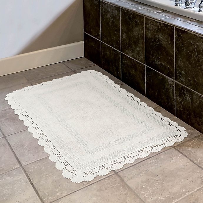 slide 3 of 5, Laura Ashley Crochet Bath Rug - White, 21 in x 34 in