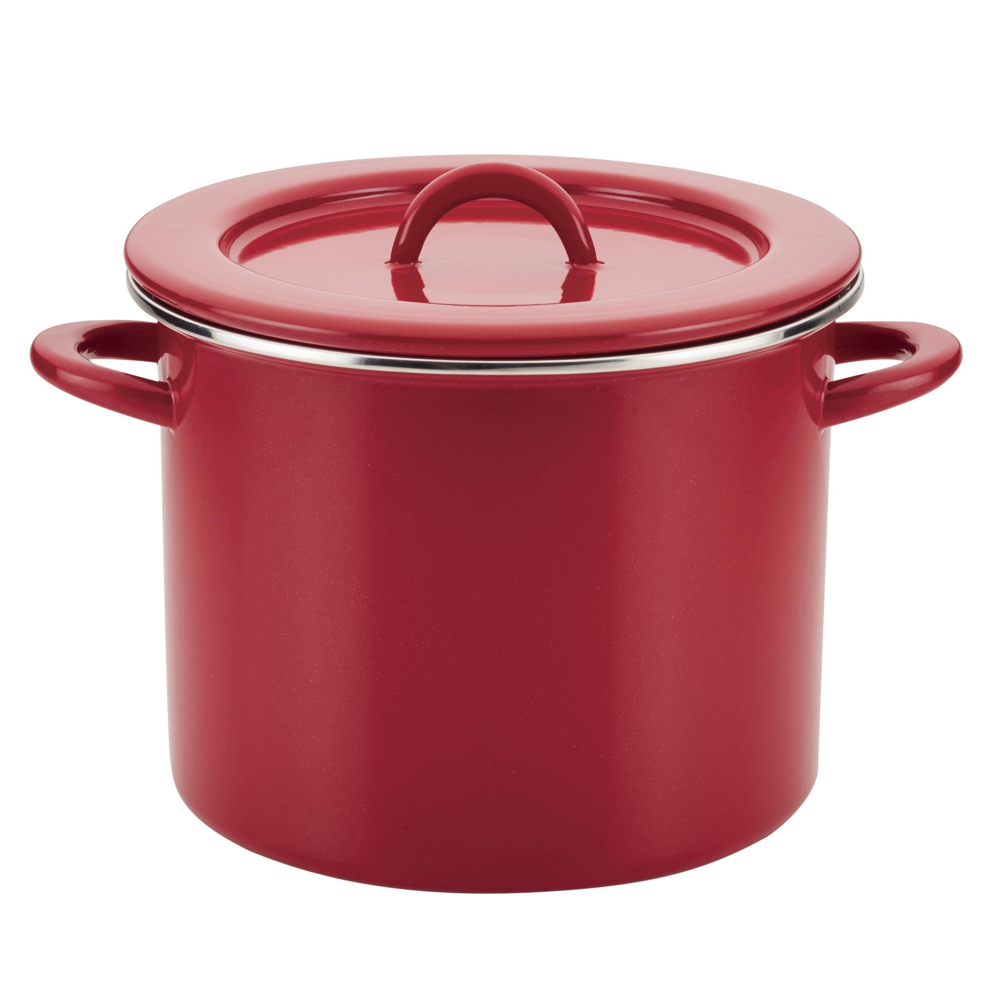 slide 1 of 4, Rachael Ray Create Delicious 12qt Enamel on Steel Stockpot with Lid Red, 12 qt