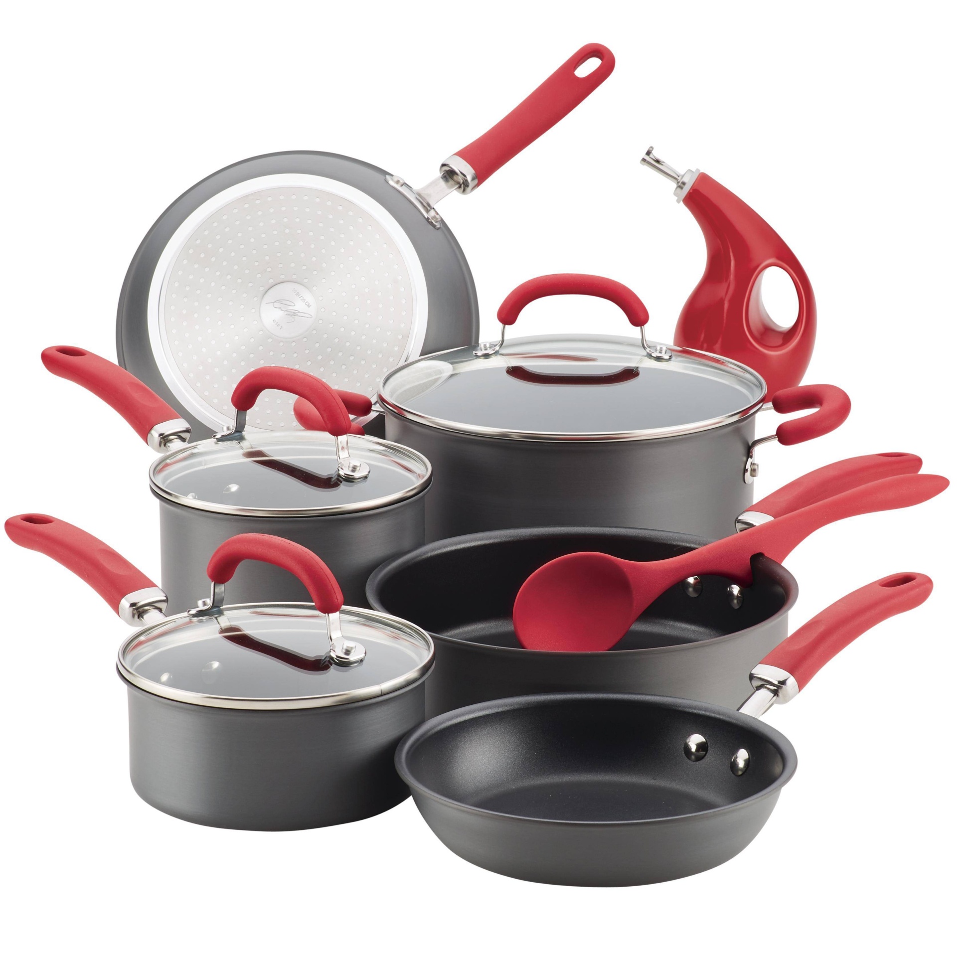 slide 1 of 9, Rachael Ray Nutrish Create Delicious Hard Anodized Nonstick Cookware Set Red Handle, 11 ct