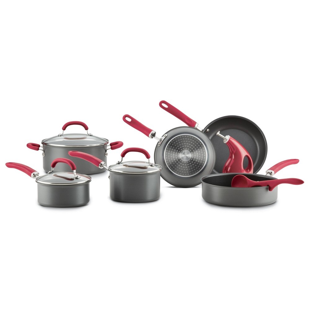 slide 8 of 9, Rachael Ray Nutrish Create Delicious Hard Anodized Nonstick Cookware Set Red Handle, 11 ct