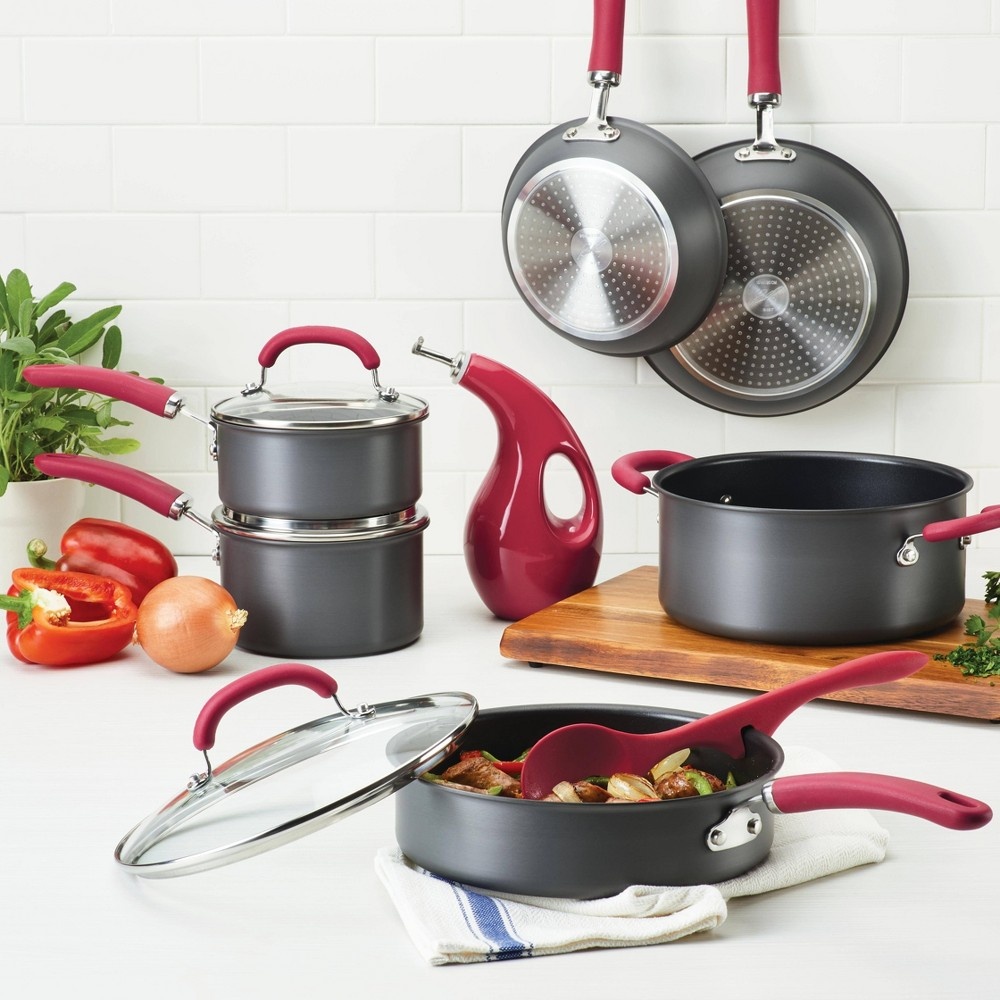 slide 9 of 9, Rachael Ray Nutrish Create Delicious Hard Anodized Nonstick Cookware Set Red Handle, 11 ct