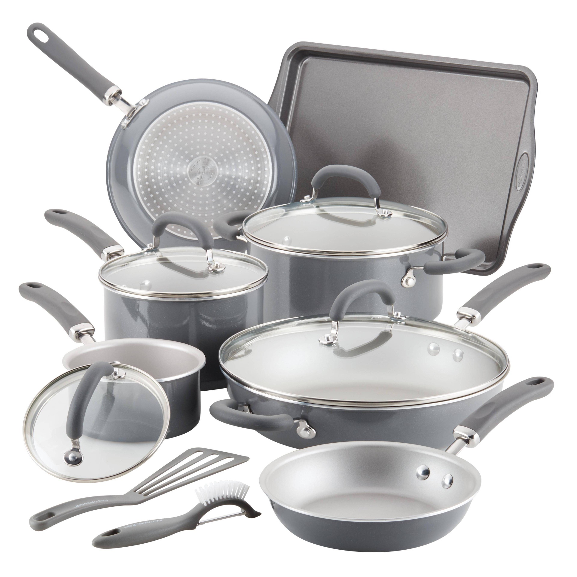slide 1 of 9, Rachael Ray Create Delicious 13pc Aluminum Nonstick Cookware Set Gray, 1 ct