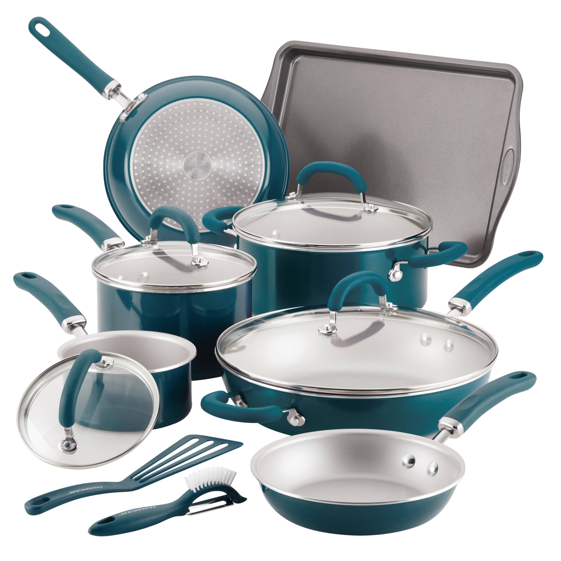 slide 1 of 9, Rachael Ray Create Delicious 13pc Aluminum Nonstick Cookware Set Teal, 1 ct