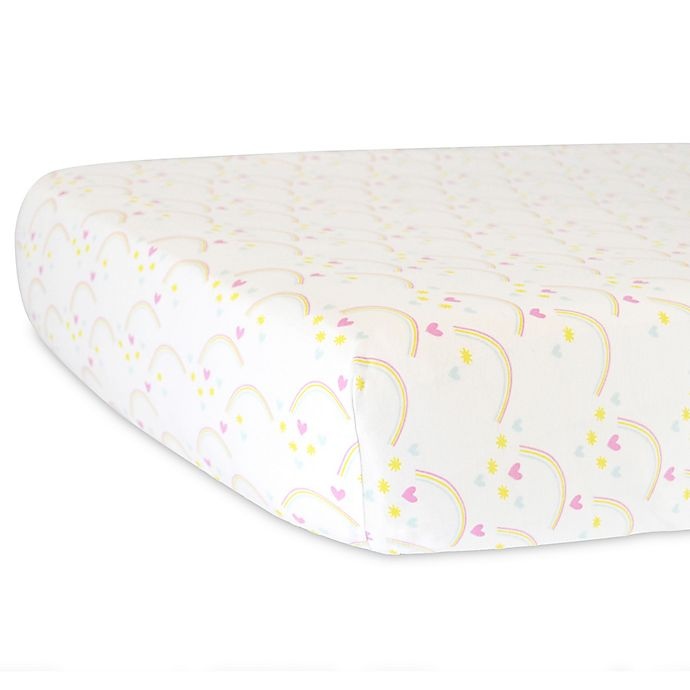 slide 1 of 4, Hello Spud Organic Cotton Jersey Rainbows Fitted Crib Sheet - Yellow, 1 ct