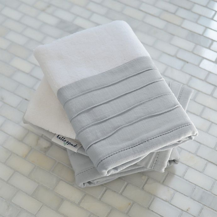 slide 3 of 3, Hello Spud Pintuck Organic Cotton Washcloths - Grey, 3 ct