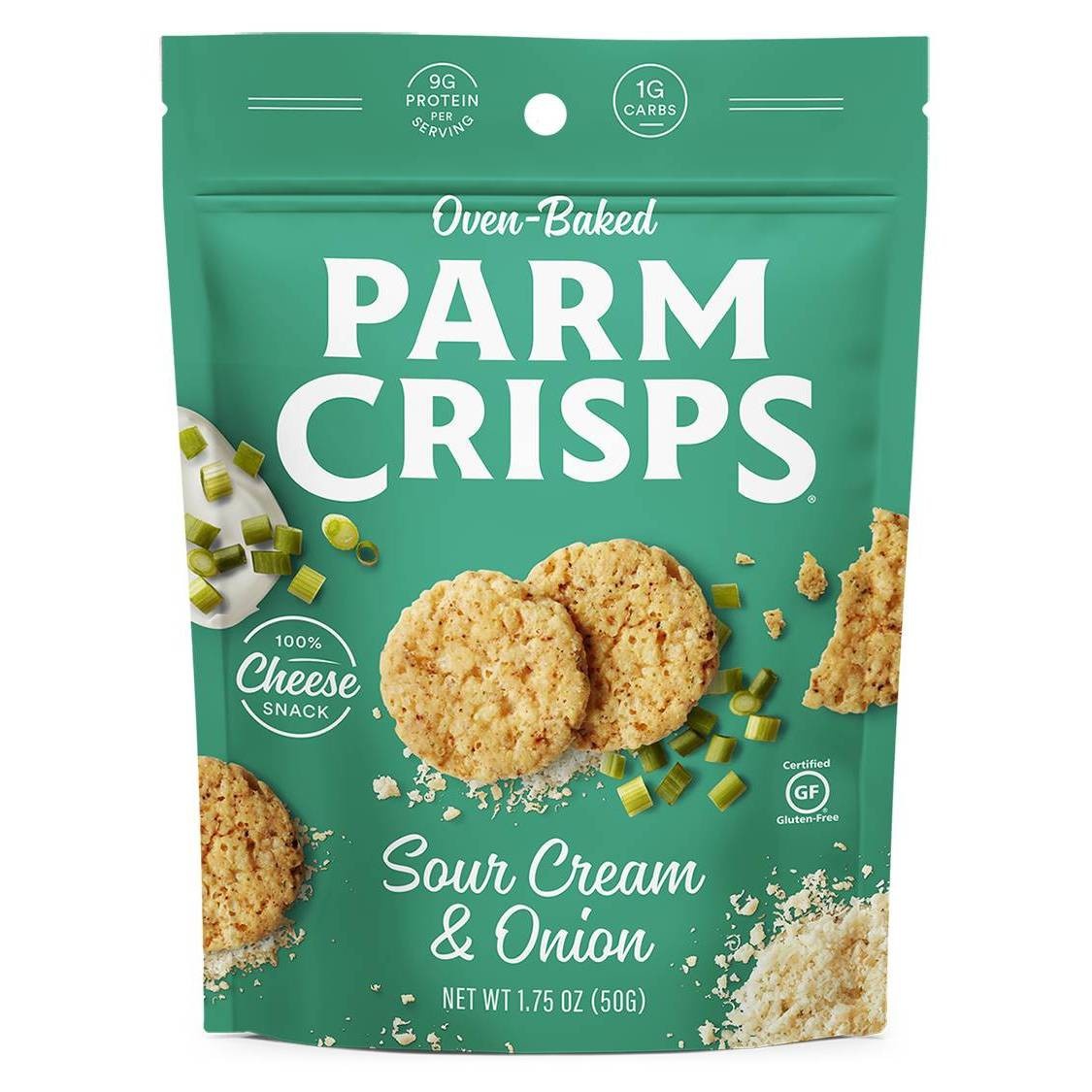 slide 1 of 5, ParmCrisps Oven Baked Gluten Free Sour Cream & Onion 100% Cheese Crackers, 1.75 oz