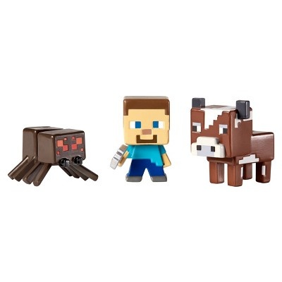 slide 1 of 1, Minecraft Mini Figure - Steve With Pickaxe, Cow & Spider, 3 ct