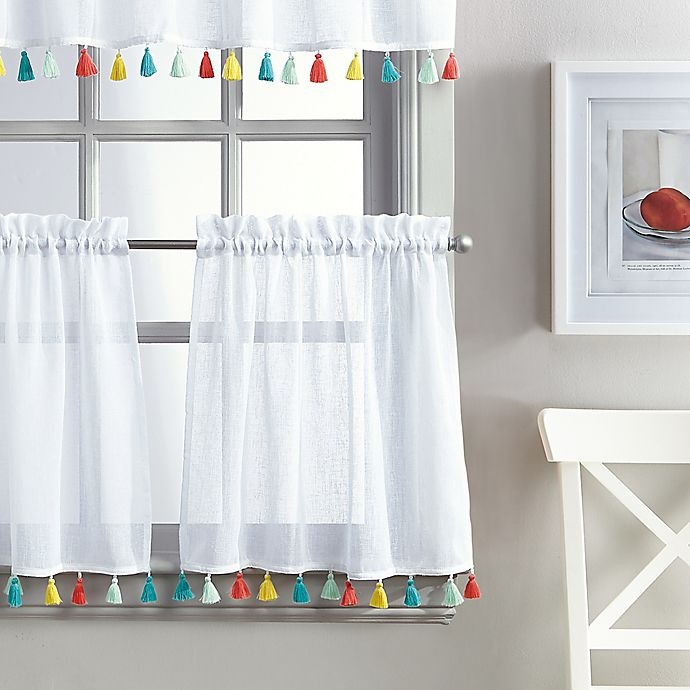 slide 4 of 4, Coastal Living Boho Tassel Window Curtain Tier Pair, 24 in