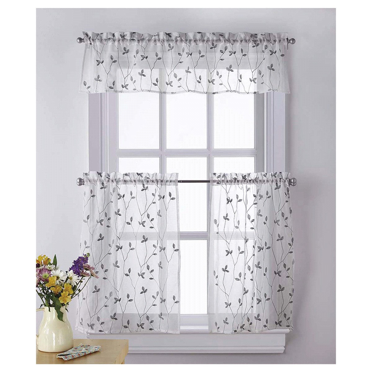 slide 2 of 2, CHF Curtainworks Botanical Embroidered Tier Pair 56"W x 36"L, 1 ct