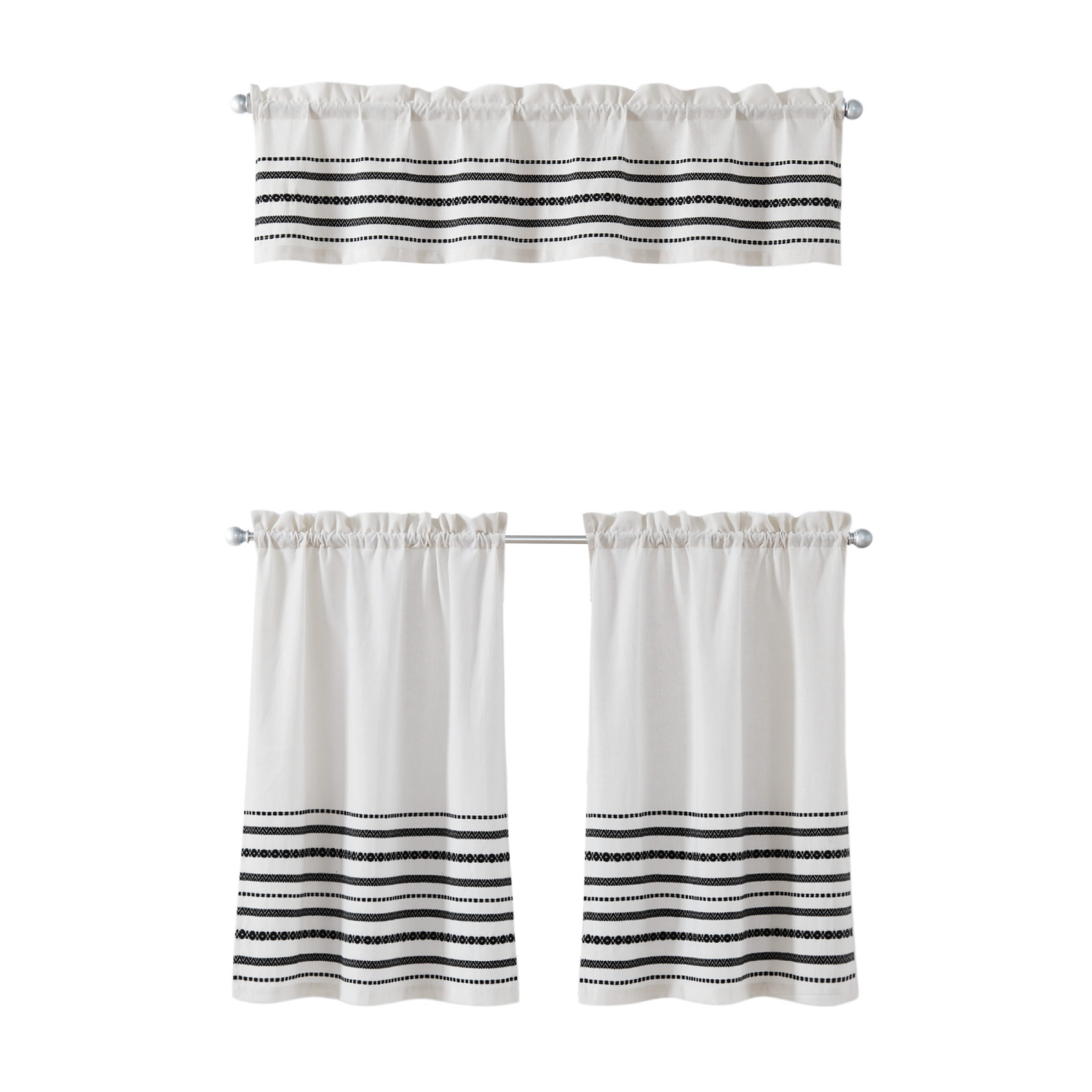 slide 2 of 6, Curtainworks Global Woven Stripe 3 Piece Valance And Tier Set, 3 ct