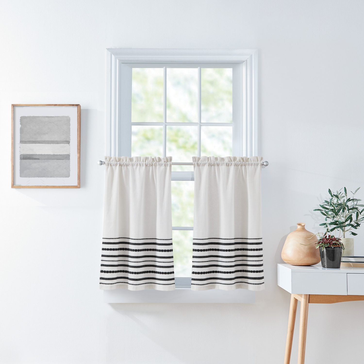 slide 5 of 6, Curtainworks Global Woven Stripe 3 Piece Valance And Tier Set, 3 ct