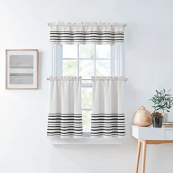 Curtainworks Global Woven Stripe 3 Piece Valance And Tier Set