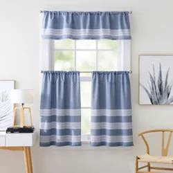 Curtainworks Denim Yarn Dye Tier Pair 56x36 Blue
