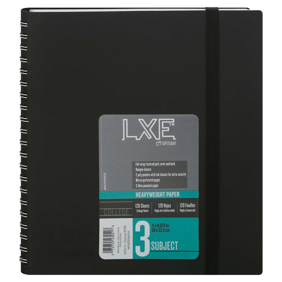 slide 1 of 1, Top Flight Lxe College Ruled 3-Subject Notebook - Assorted, 11 x 8.87 in