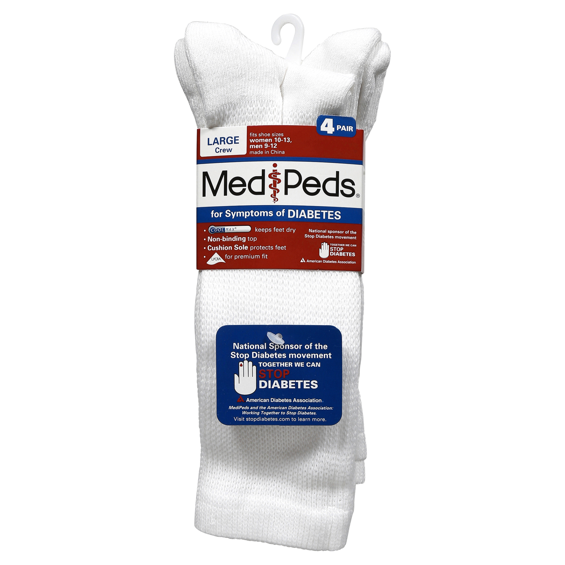 slide 1 of 2, MediPeds Crew Socks, Large, 4 ct