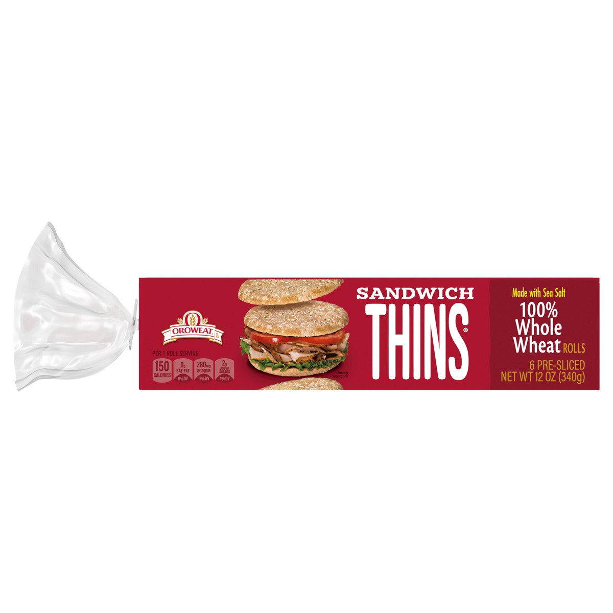 slide 1 of 5, Oroweat Sandwich Thins Whole Wheat Rolls, 6 count, 12 oz, 6 ct