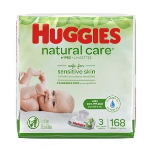 slide 1 of 1, Huggies Natural Care Unscented Baby Wipes, Sensitive, 3 Disposable Flip-Top Packs (168 Total Wipes), 168 ct