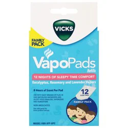 Vicks Refills Eucalyptus, Rosemary and Lavender Vapors VapoPads Family Pack 12 Scent Pads