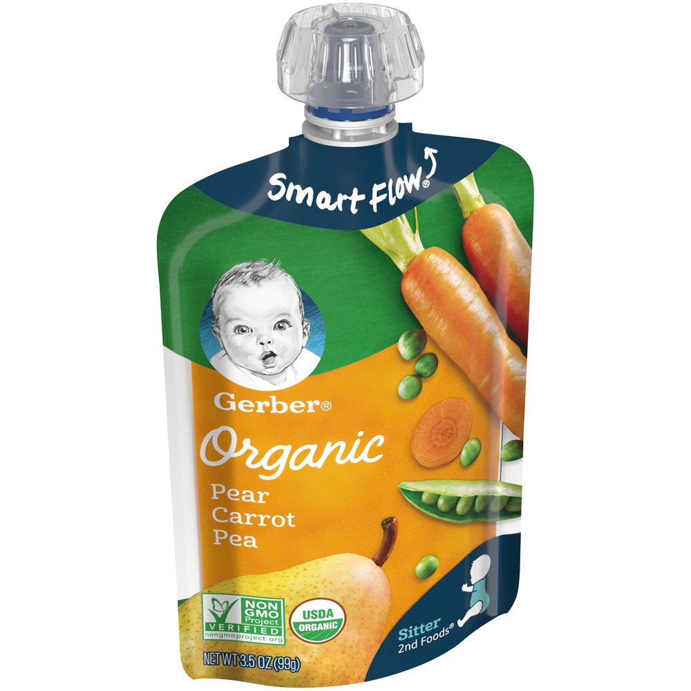 slide 4 of 9, Gerber Organic 2nd Foods Pears, Carrots, & Peas Pouch, 3.5 oz