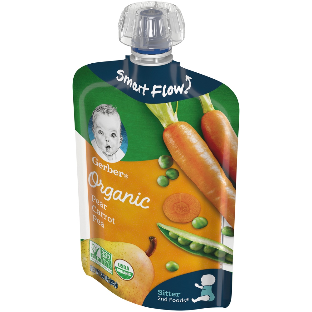 slide 5 of 9, Gerber Organic 2nd Foods Pears, Carrots, & Peas Pouch, 3.5 oz