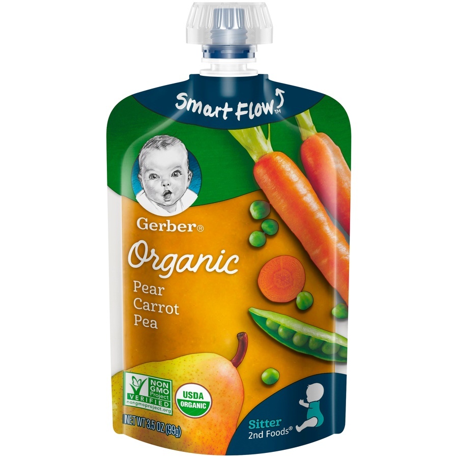 slide 1 of 9, Gerber Organic 2nd Foods Pears, Carrots, & Peas Pouch, 3.5 oz
