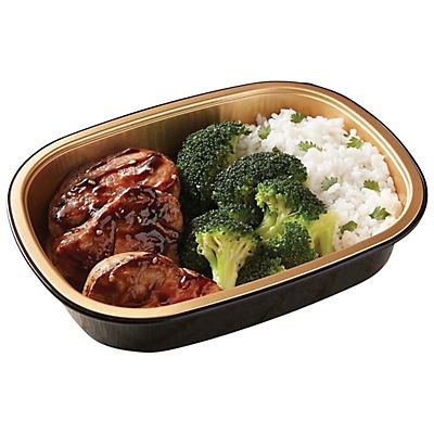 slide 1 of 1, H-E-B Meal Simple Ginger Soy Glazed Pork Tenderloin with Cilantro Rice and Broccoli, per lb