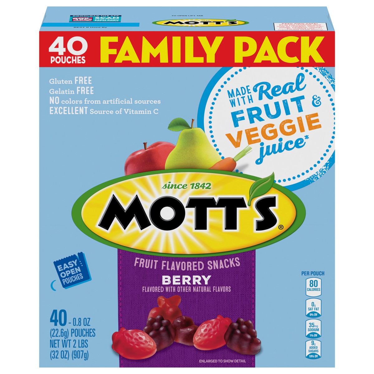slide 1 of 9, Mott's Fruit Flavored Snacks, Berry, Gluten Free Snack, Family Pack, 40 Ct, 32 oz, 40 ct