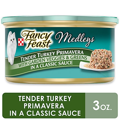 slide 1 of 1, Fancy Feast Medleys Cat Food Gourmet Tender Turkey Primavera With Garden Veggies & Greens, 3 oz