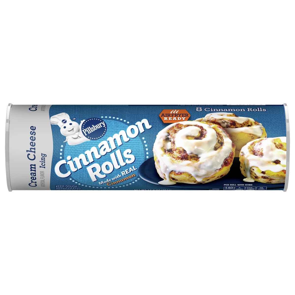slide 1 of 9, Pillsbury Cinnamon Rolls with Cream Cheese Icing, Refrigerated Canned Pastry Dough, 8 ct., 12.4 oz, 12.4 oz