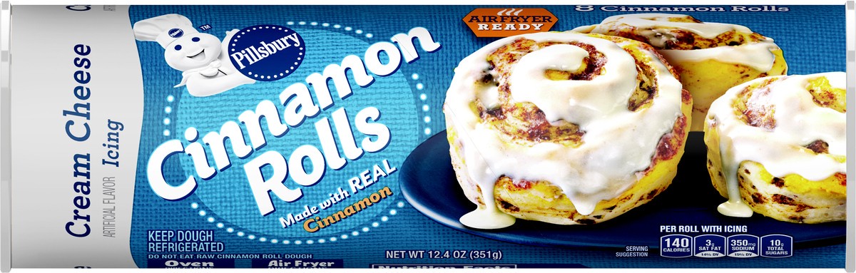 slide 2 of 9, Pillsbury Cinnamon Rolls with Cream Cheese Icing, Refrigerated Canned Pastry Dough, 8 ct., 12.4 oz, 12.4 oz