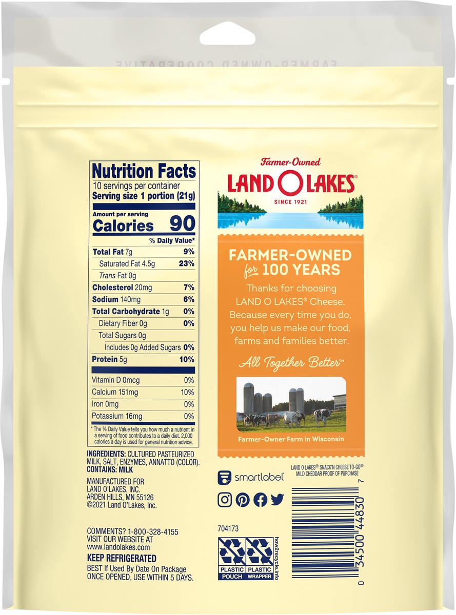 slide 6 of 11, Land O'Lakes Mild Cheddar Snack Cheese, 10 Count, 7.5 oz Bag, 10 ct