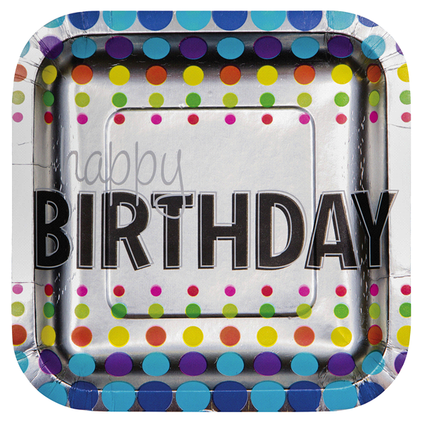 slide 1 of 1, Birthday Pop Foil Dessert Plates, 8 ct