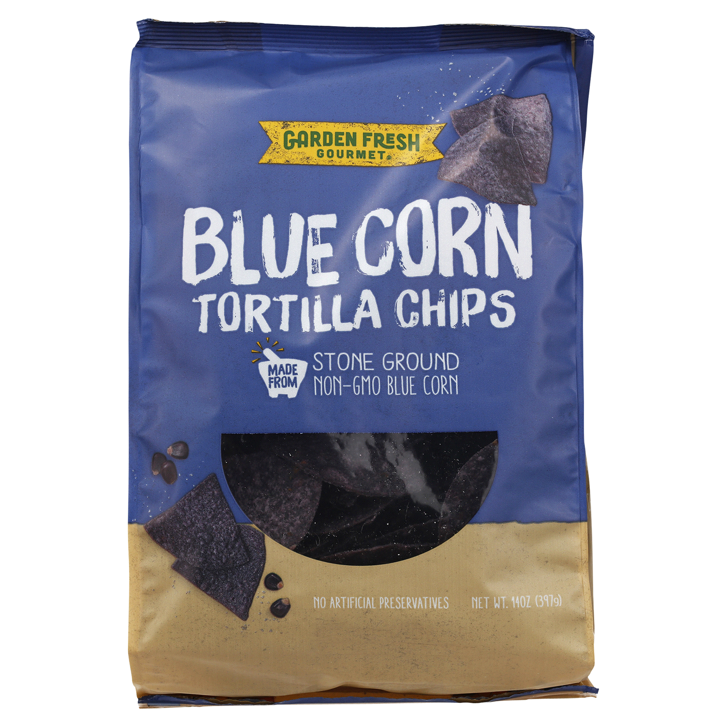 slide 1 of 2, Garden Fresh Gourmet Blue Corn Kettle Style Tortilla Chips, 14 Oz, 14 oz