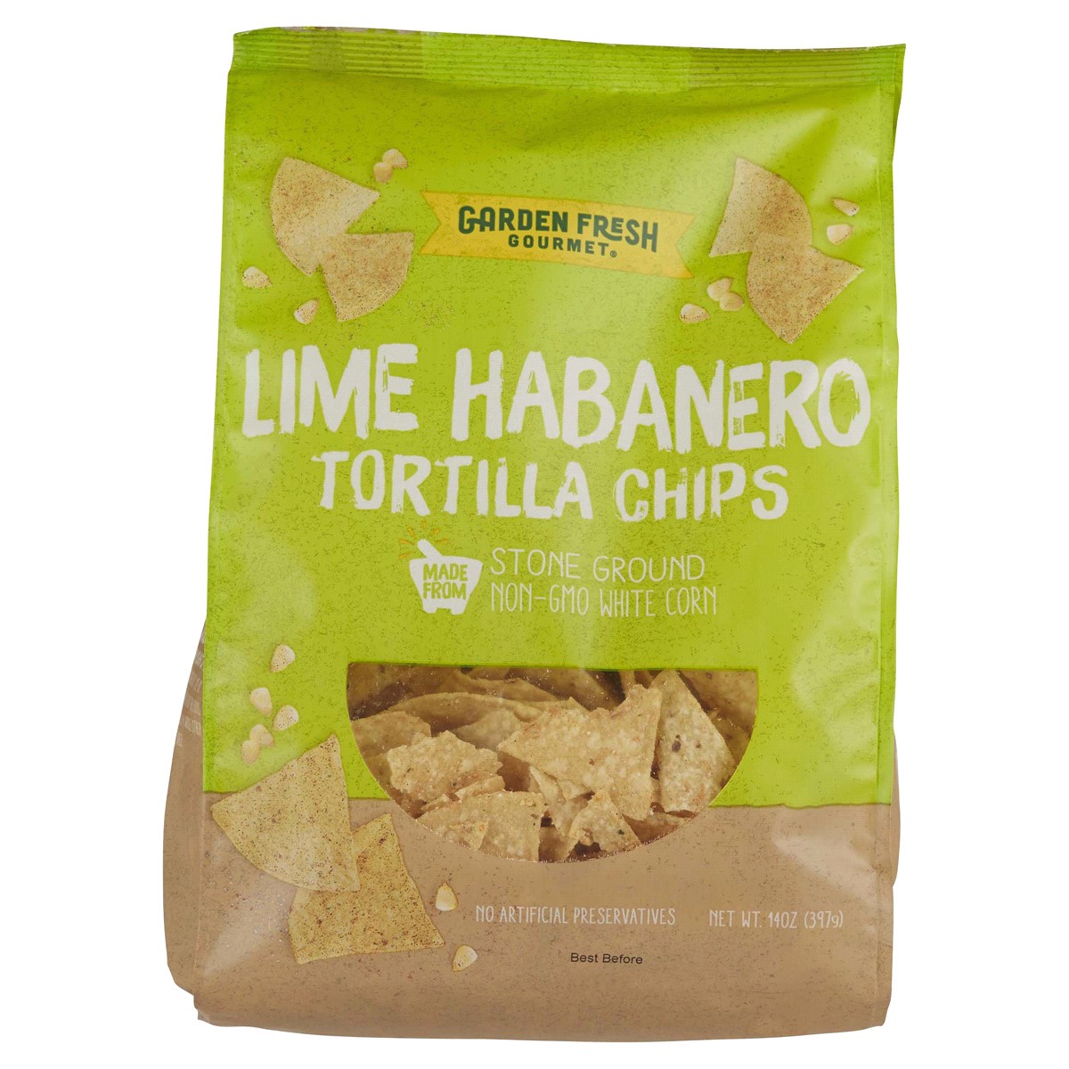 slide 1 of 5, Garden Fresh Tortilla Chips, Lime Habanero, 14 oz
