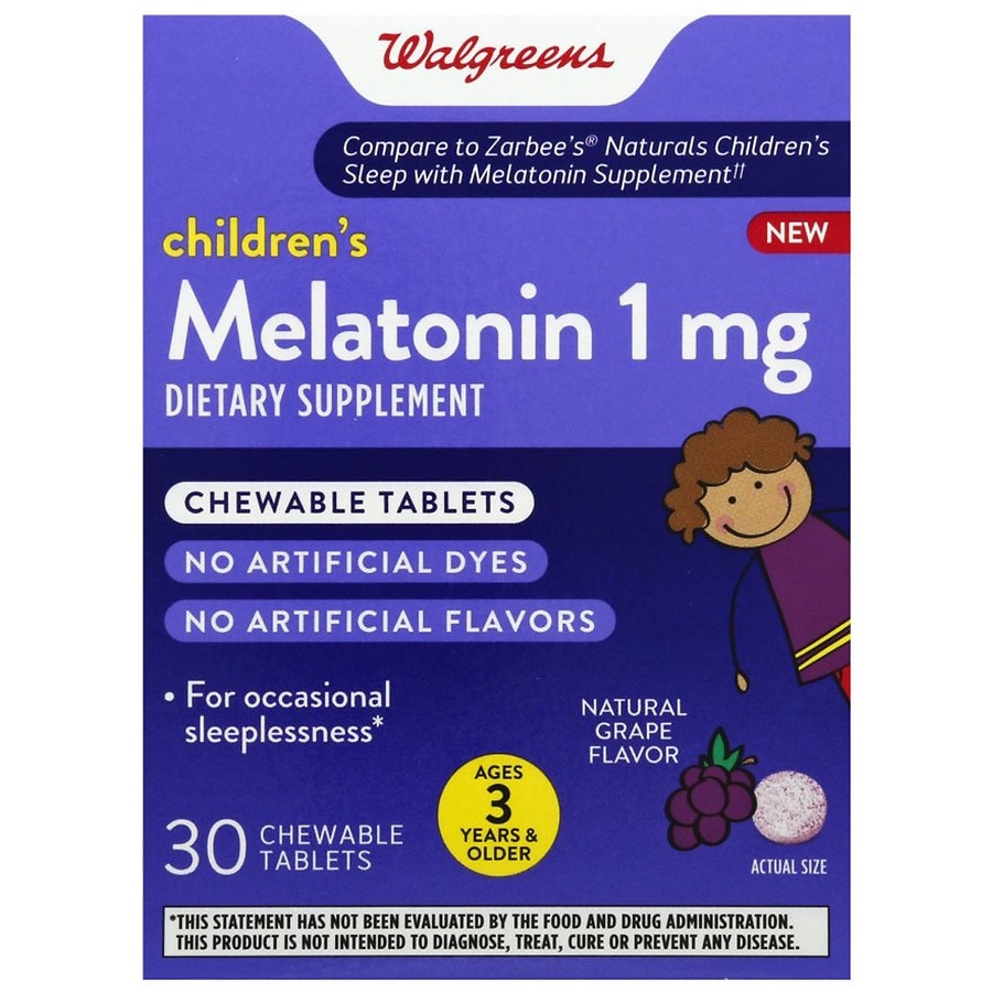 slide 1 of 1, Walgreens Melatonin 1mg Grape Chewable Grape, 30 ct