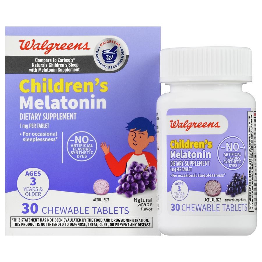 slide 1 of 5, Walgreens Melatonin 1mg Grape Chewable Grape, 30 ct
