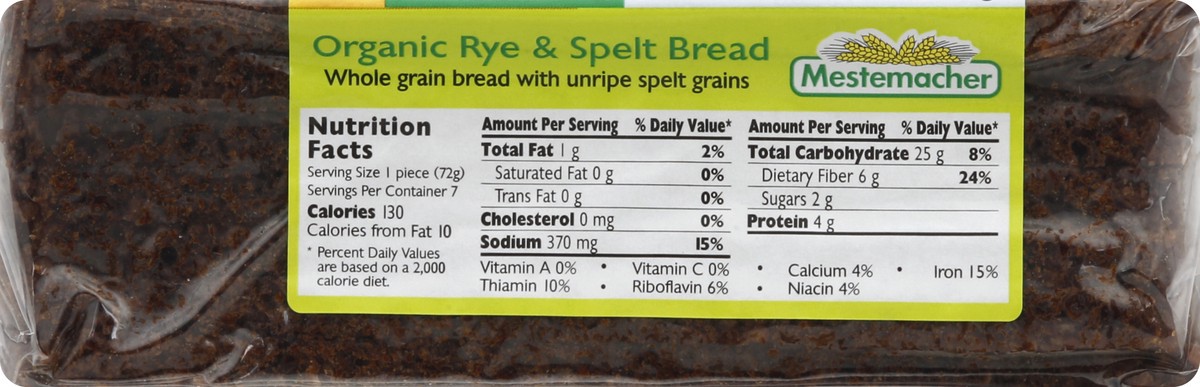 slide 3 of 5, Mestemacher Rye & Speit Bread, 17.6 oz
