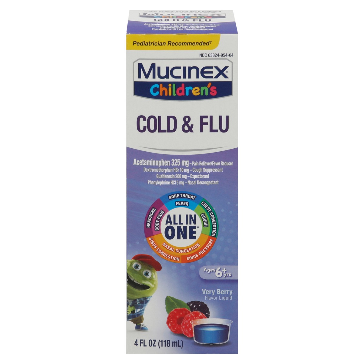 slide 1 of 9, Mucinex Children's Multi-Symptom Cold and Sore Throat Relief Liquid - Very Berry - 4 fl oz, 4 fl oz