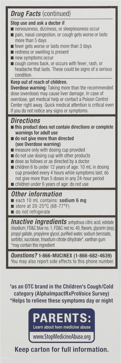 slide 7 of 9, Mucinex Children's Multi-Symptom Cold and Sore Throat Relief Liquid - Very Berry - 4 fl oz, 4 fl oz