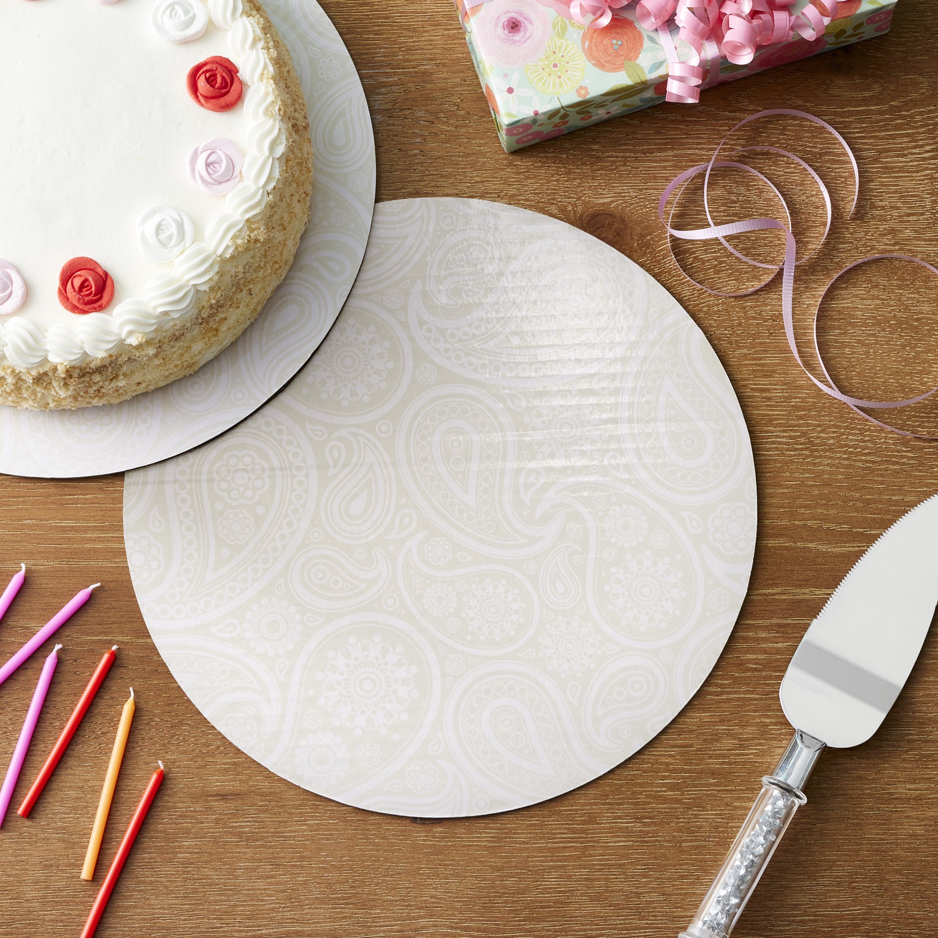 slide 3 of 3, 12" Silver Paisley Cake Boards By Celebrate It, 12 in