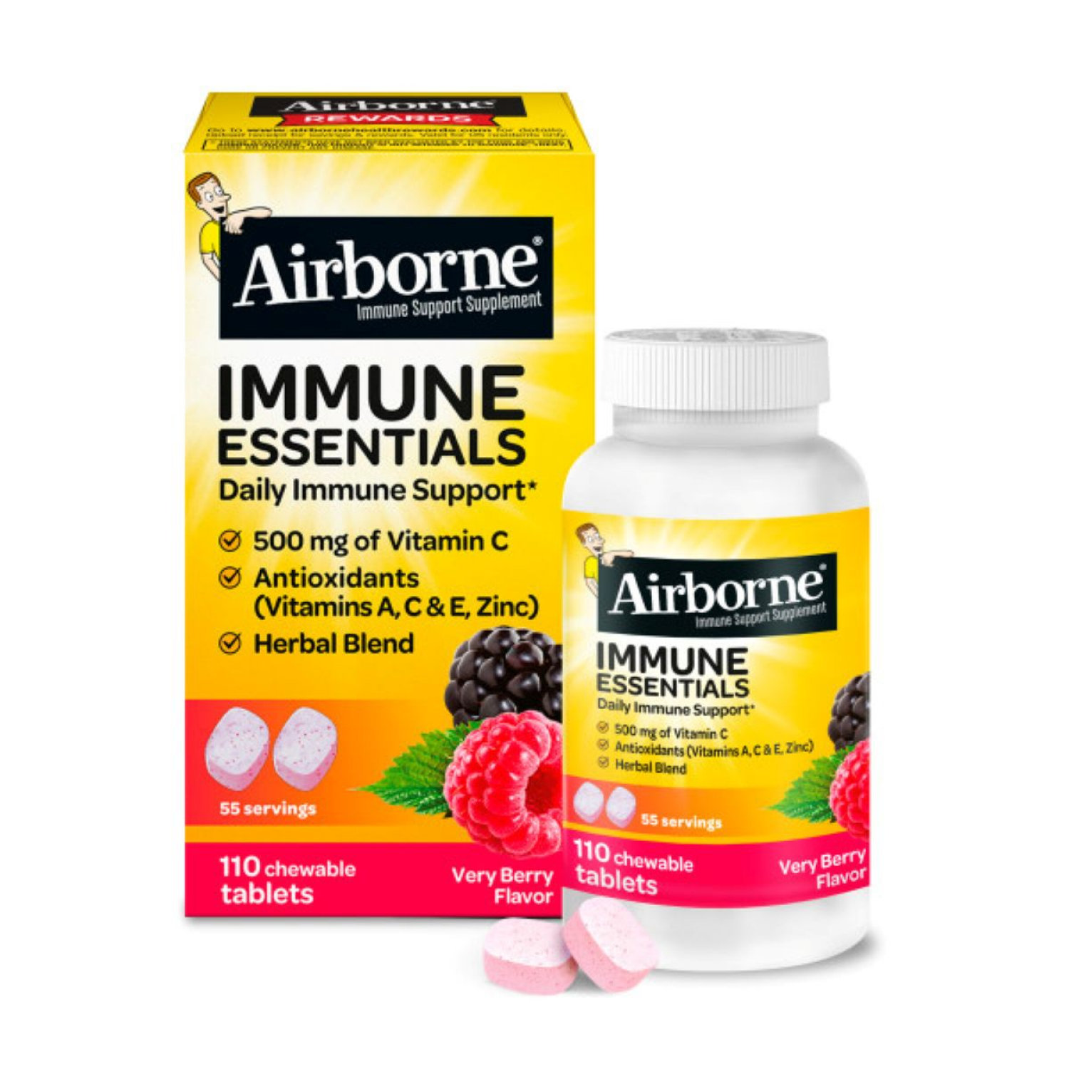 slide 2 of 4, Airborne Immune Essentials Very Berry Flavor Daily Immune Support 110 Chewable Tablets, 110 ct