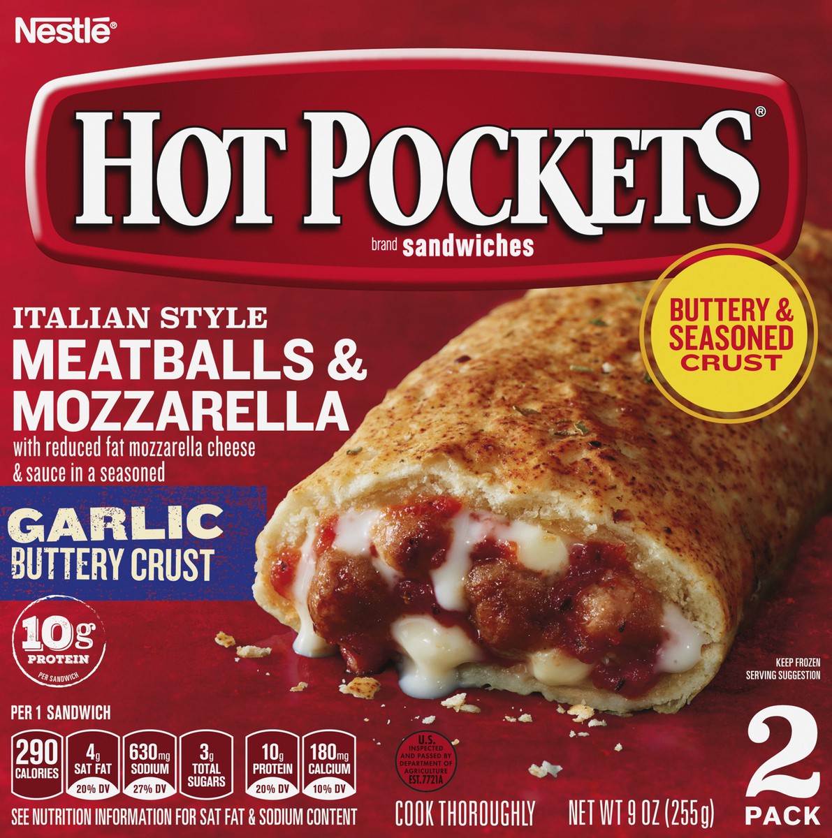 slide 12 of 13, Hot Pockets Italian Style Meatballs and Mozzarella Frozen Snacks, Pizza Snacks Made with Reduced Fat Mozzarella Cheese, 9 Oz, 2 Count Frozen Sandwiches, 9 oz