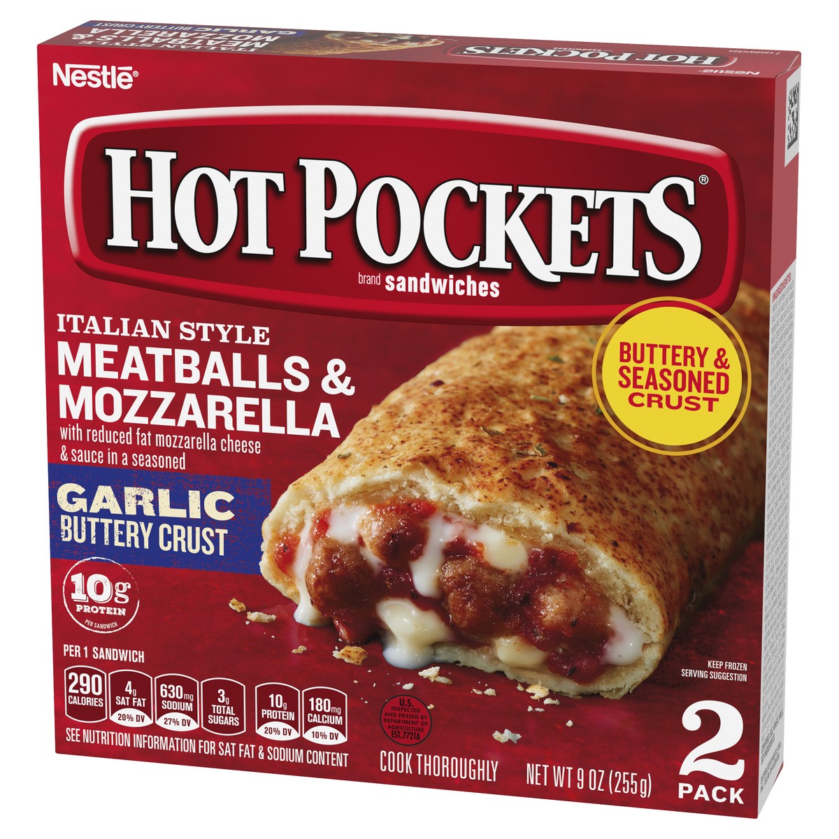 slide 10 of 13, Hot Pockets Italian Style Meatballs and Mozzarella Frozen Snacks, Pizza Snacks Made with Reduced Fat Mozzarella Cheese, 9 Oz, 2 Count Frozen Sandwiches, 9 oz