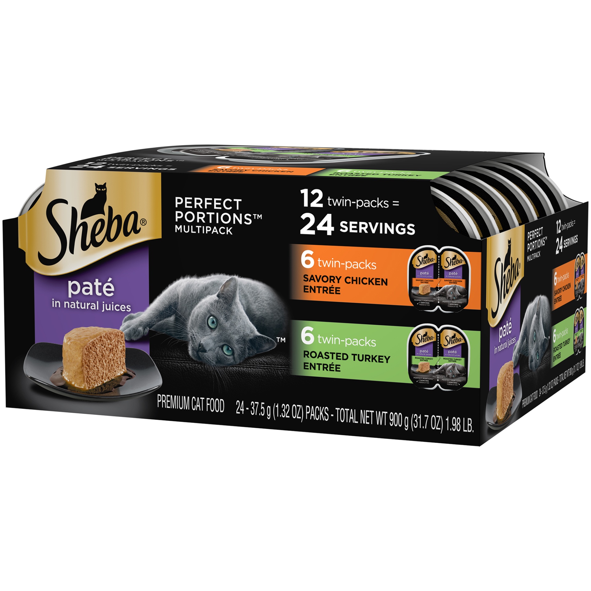 SHEBA Wet Cat Food Paté Variety Pack, Savory Chicken and Roasted Turkey